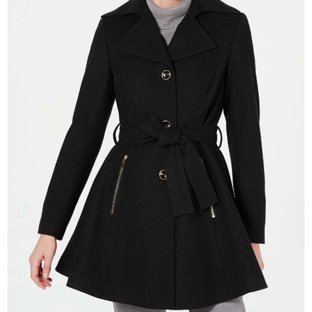 I.N.C. Large Skirted Walker Wool Peacoat in Black